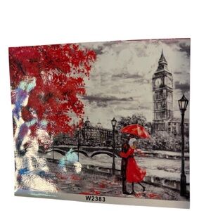 Charming Red and Gray London Scene Wall Art Paint by Number NWT